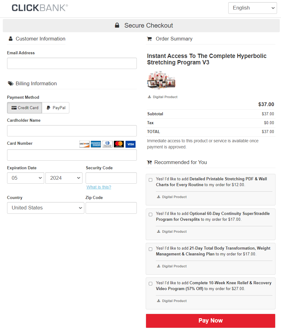 Hyperbolic Stretching Checkout Page